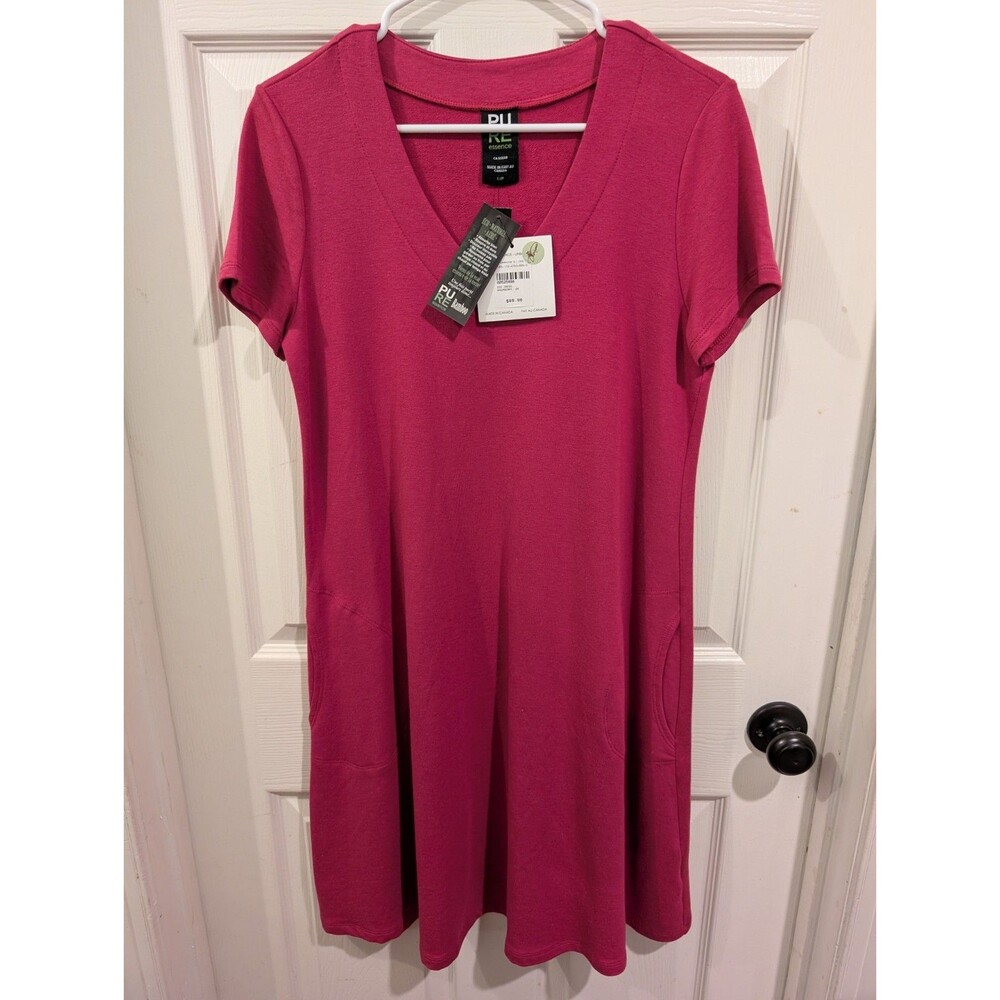 Pure Essence Bamboo V-neck A-Line Pocket Dress Fuchsia